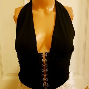Lucy NY City sexy blk halter top S. NWOT